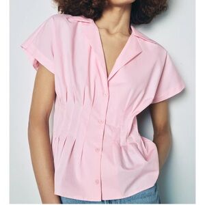 Zara Pink Cuffed Sleeve Blouse with Notched Collar